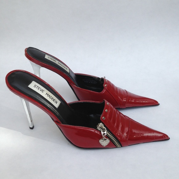 Steve Madden Shoes - Steve Madden 7B Pointy Red Leather Mule w/Zipper